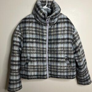 Apparis Womens Josh Plaid Faux Fur Lined Quilted Coat  L / Cloud Plaid